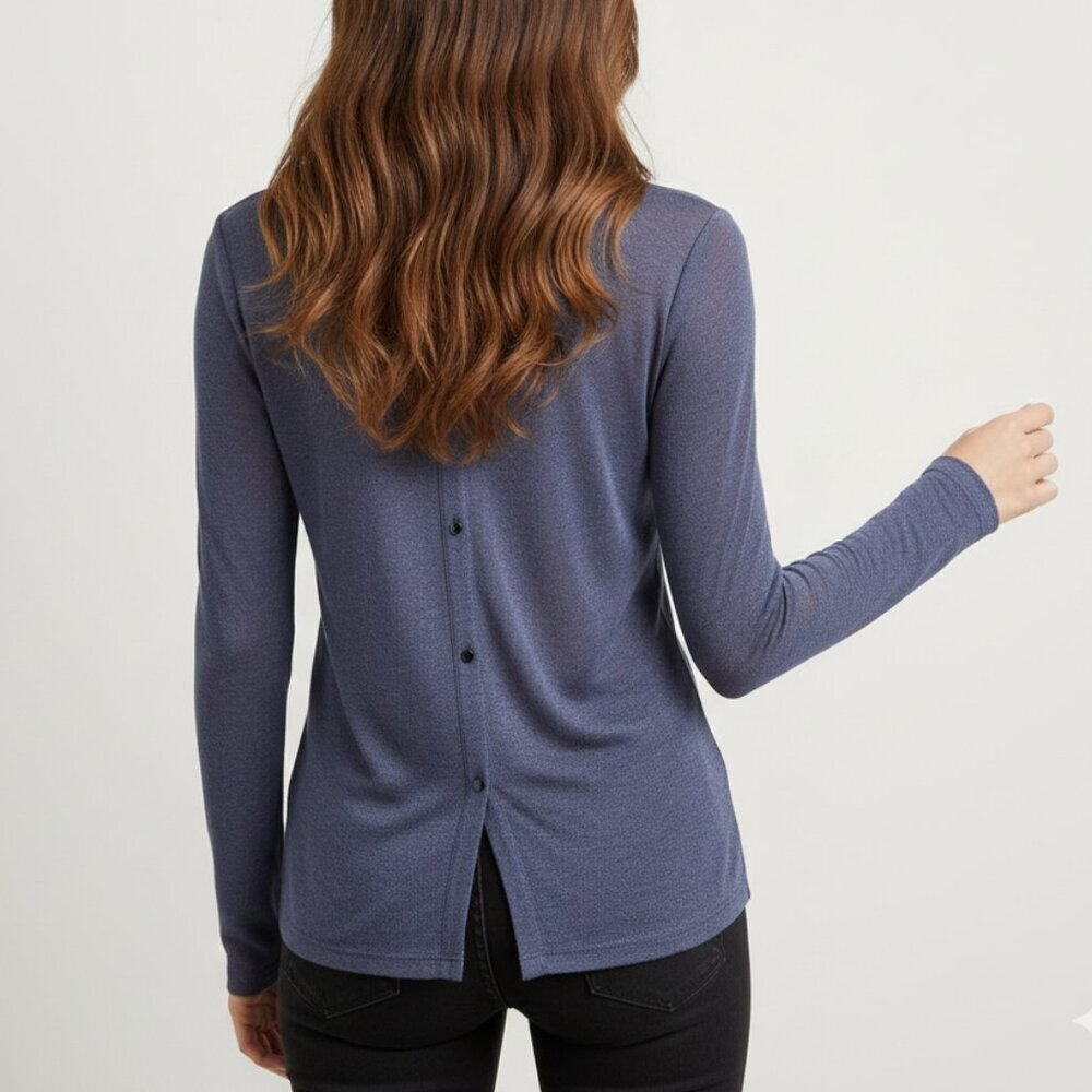Reiss Milly Button Back Long Sleeve Top – Blue | Size S | NWT